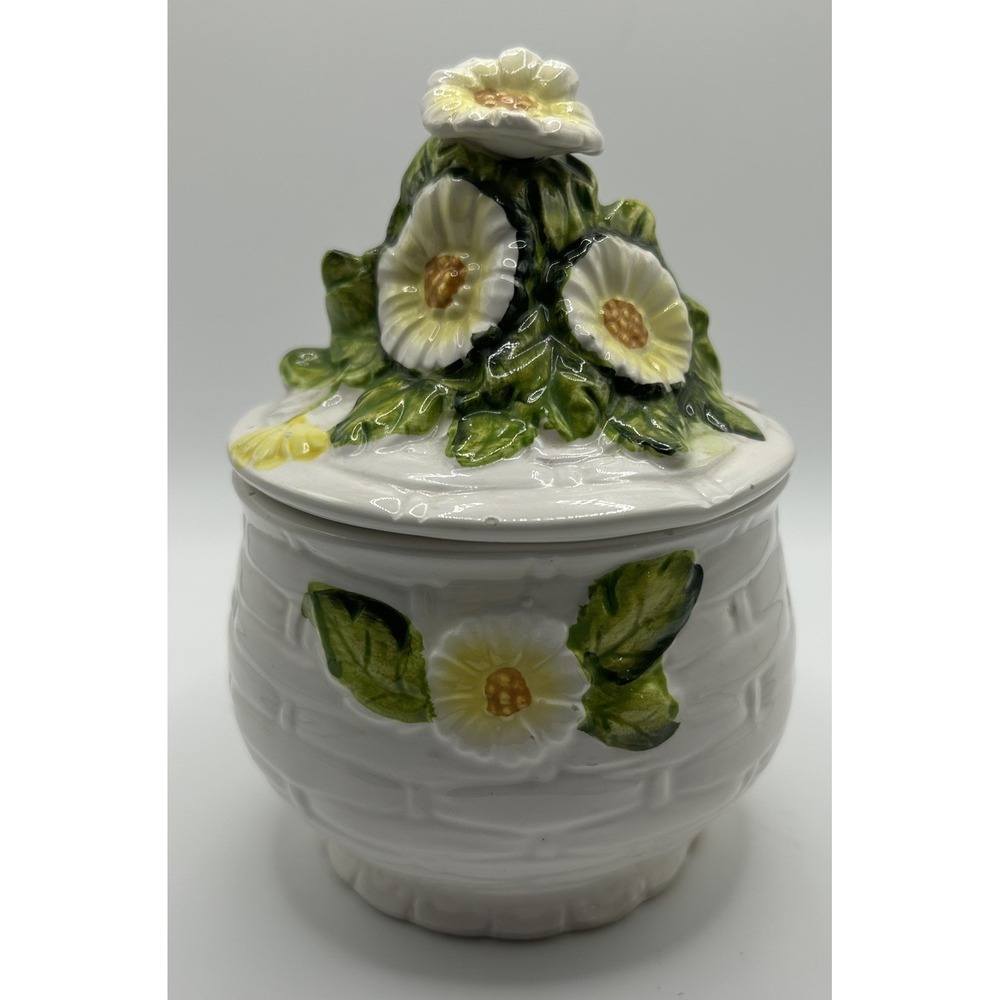 Vintage Jam Jar 1970s Daisy Flower Power Ceramic Retro Bowl Geo Z Lefton 3858